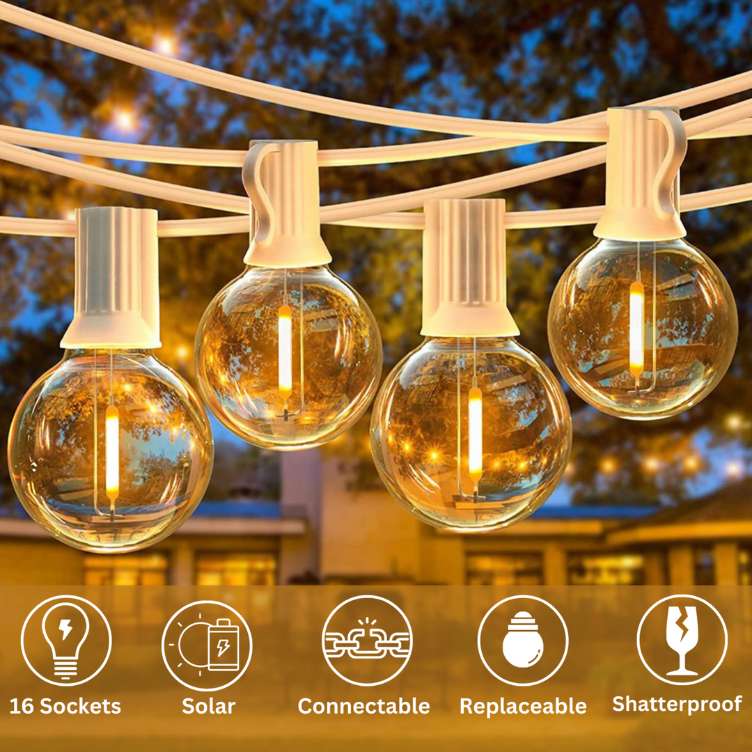 Stellar Lighting 5m Solar Powered 16 LED Bulbs White String Lights