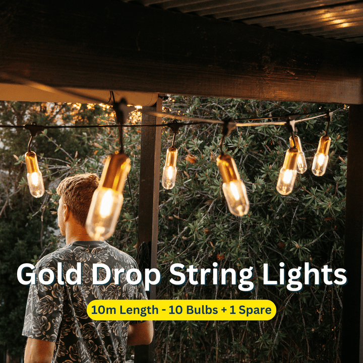 Stellar Lighting 10m 10 LED Festoon Gold Vintage Drop String Lights