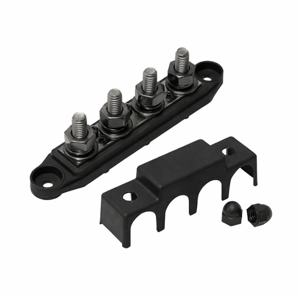 Black 4xM10 Terminal Busbar 250A with Cover
