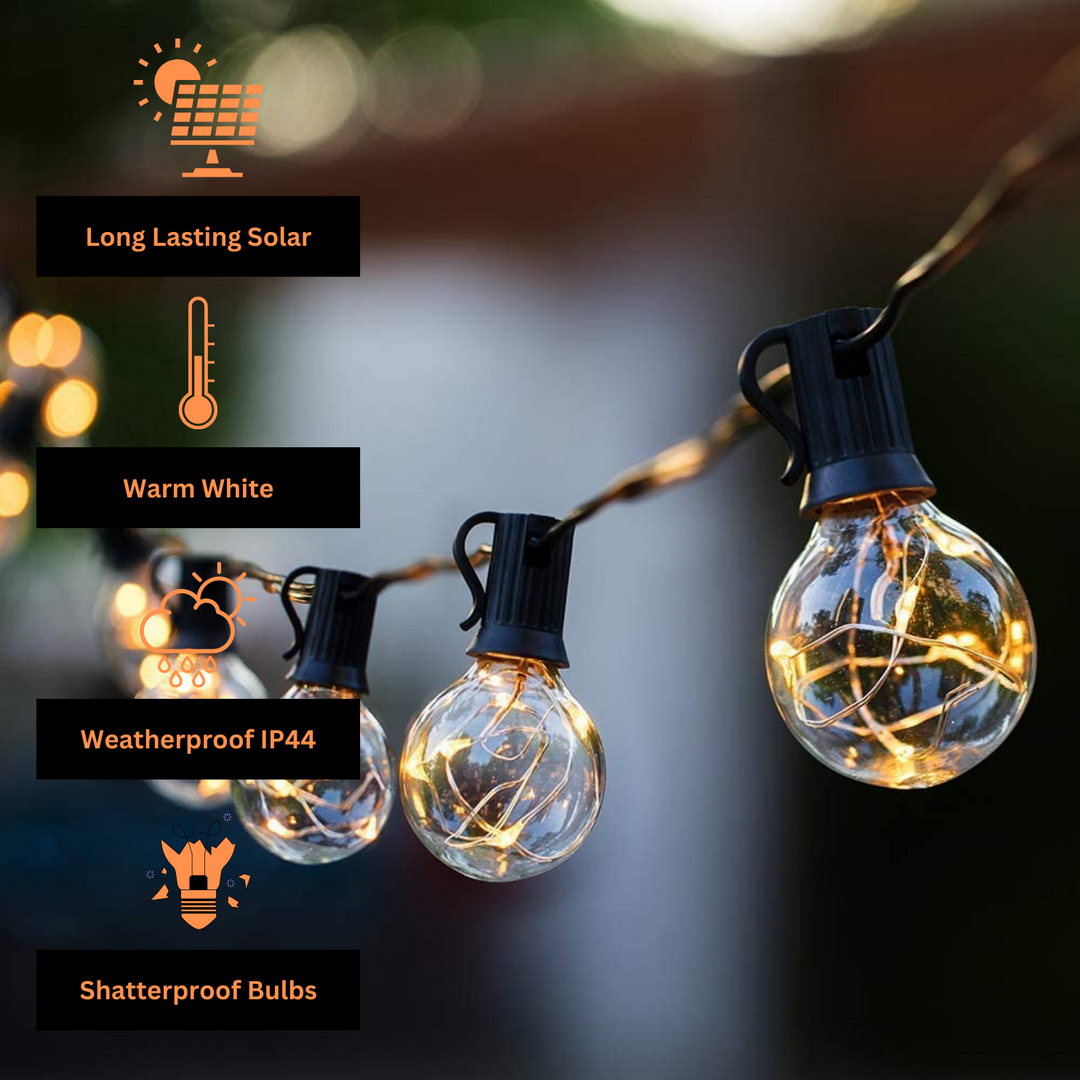 Stellar Lighting 10m Solar 25 Wire LED Classic Retro Bulb String Lights