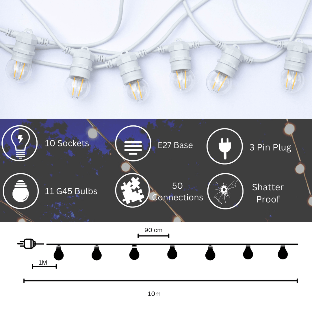 Stellar Lighting 20m 20 LED Festoon Retro Bulb White Cable String Lights