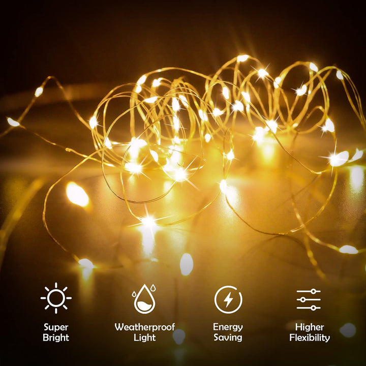 Stellar Lighting 20m 200 LED Solar Copper Wire Fairy Light