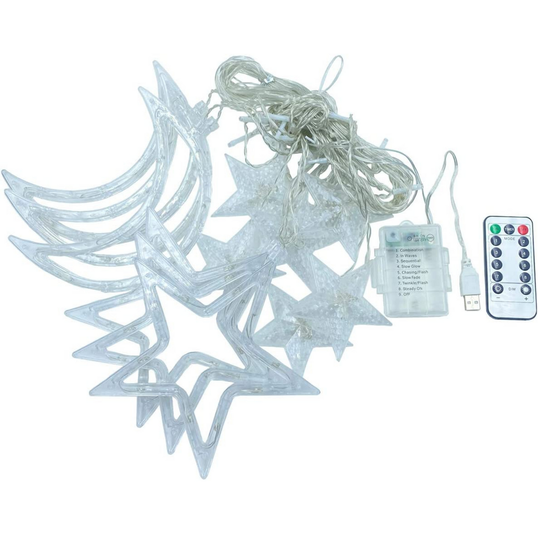 Stellar Lighting LED Moon and Star Curtain String Lights (Battery or Plug-in)