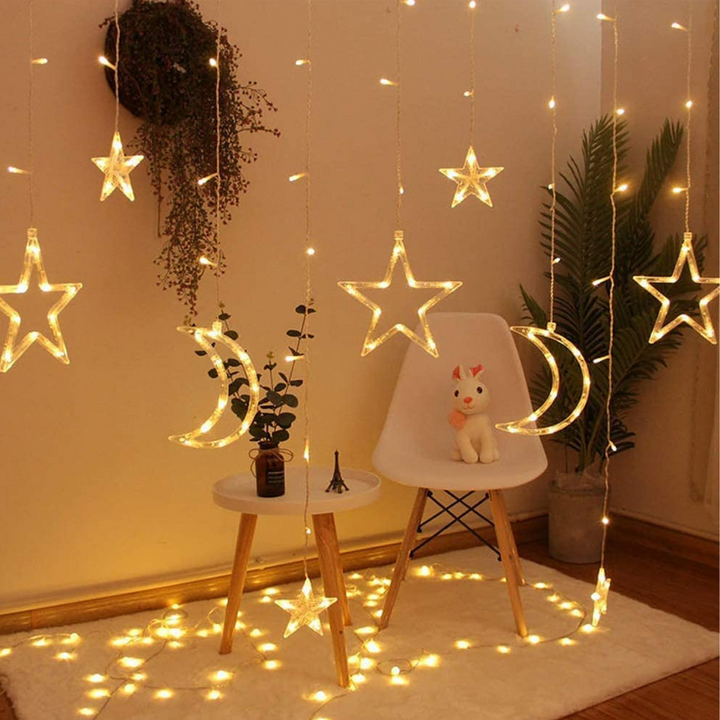 Stellar Lighting LED Moon and Star Curtain String Lights (Battery or Plug-in)