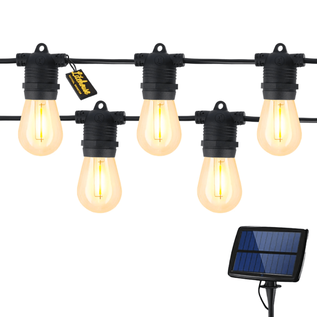 Litehouse Solar LED Festoon Outdoor Traditional Bulb String Lights