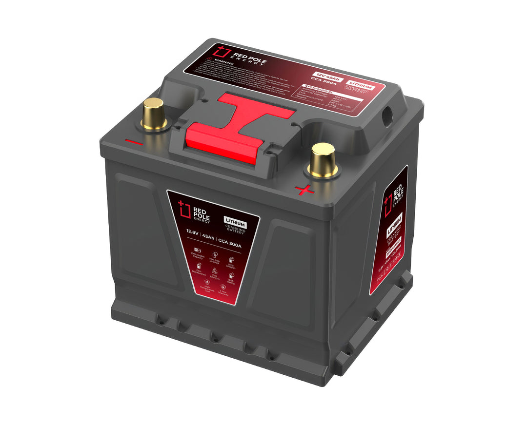 Red Pole Energy 12.8V 45Ah LiFePO4 Starter Battery 500 CCA Left Pole Positive