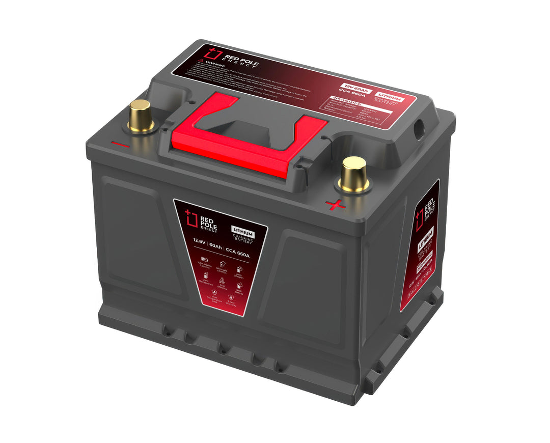 Red Pole Energy 12.8V 60Ah LiFePO4 Starter Battery 660 CCA Right Pole Positive