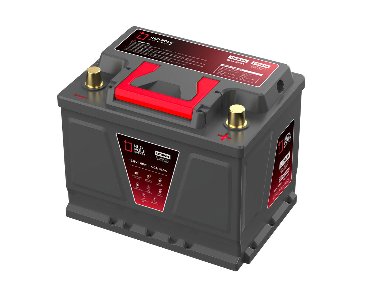 Red Pole Energy 12.8V 60Ah LiFePO4 Starter Battery 660 CCA Right Pole Positive