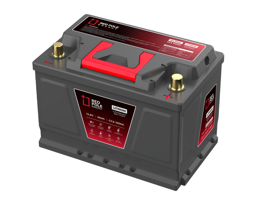 Red Pole Energy 12.8V 90Ah LiFePO4 Starter Battery 1000 CCA Left Pole Positive