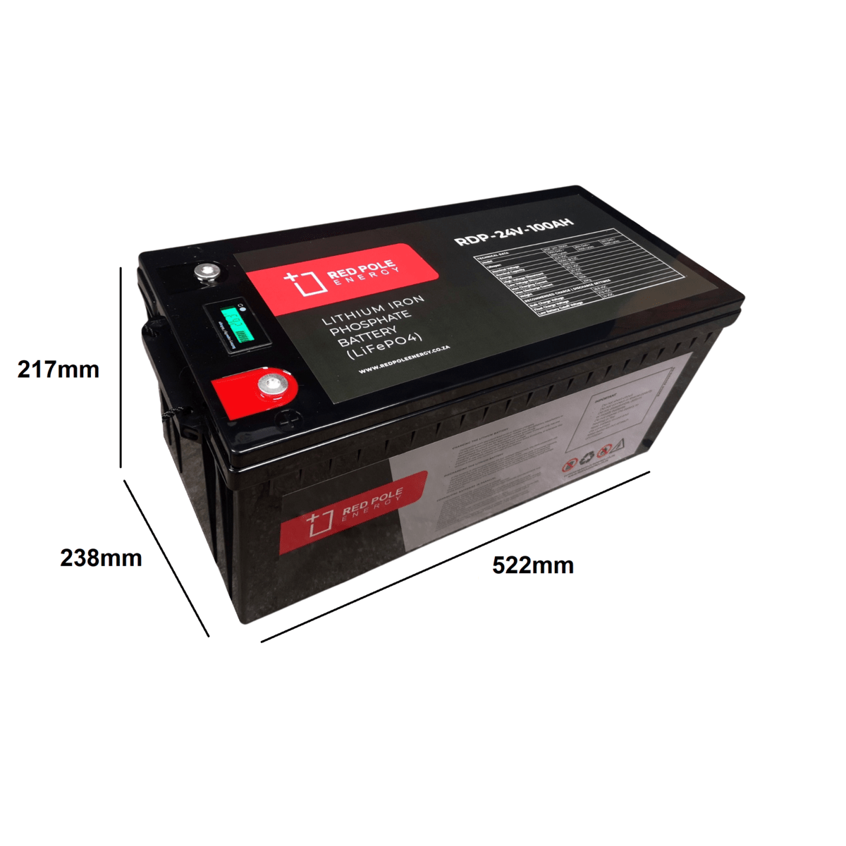 Red Pole Energy 24V 100Ah 2.56kWh LiFePO4 Battery