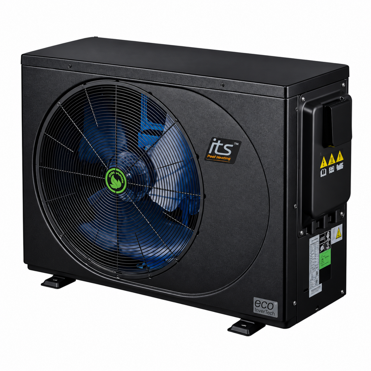 ITS 12.8kW Inverter Pool Heat Pump Black – angled side view