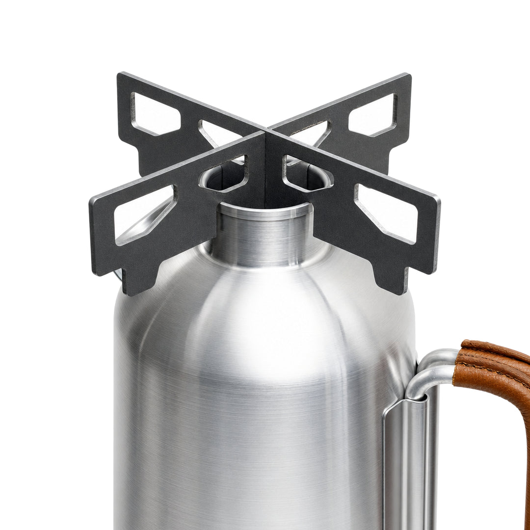 Karoo Kettle three-way pot stand fitted over the chimney