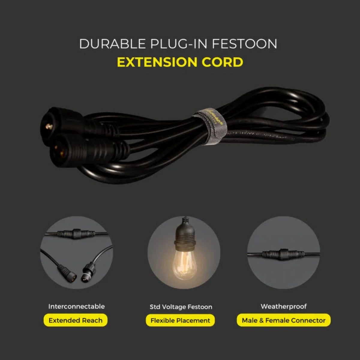Litehouse 220V Black Festoon Extension Cord