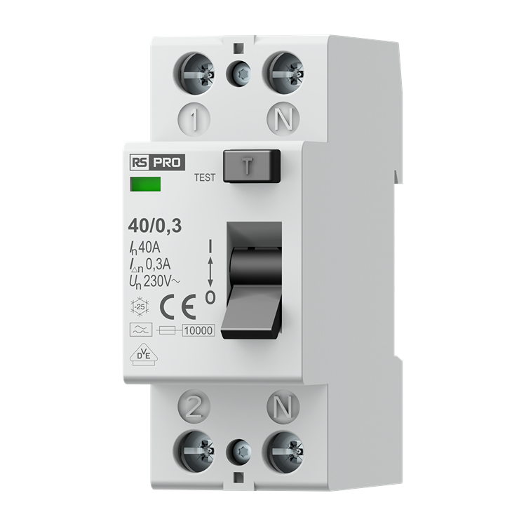 RS PRO NF12 Residual Current Circuit Breaker 40A 2-Pole 300mA Type A
