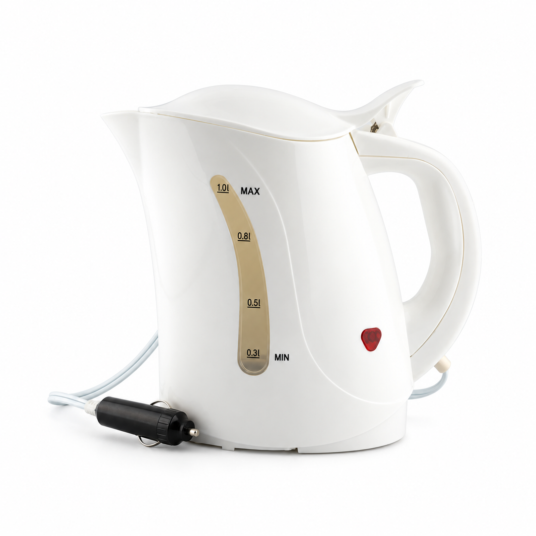 Streetwize 12V Travel Kettle 1L with 12V plug on white background