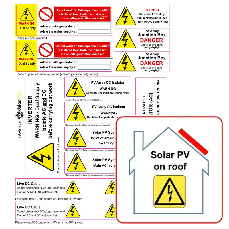 PV on Roof and Hazard Labels Pack - Sustainable.co.za