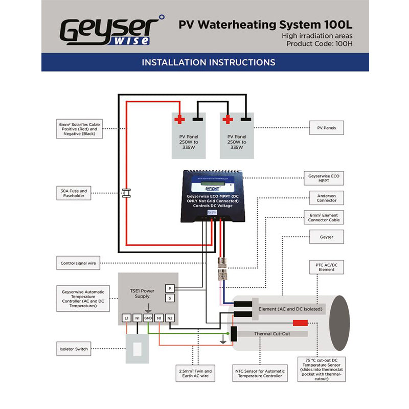 Geyserwise PV Solar Water Heating Kit For 100L Geyser - Sustainable.co.za