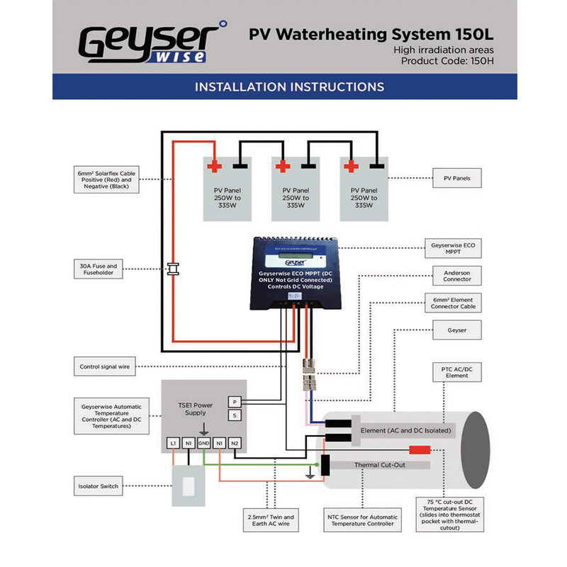 Geyserwise PV Solar Water Heating Kit For 150L Geyser